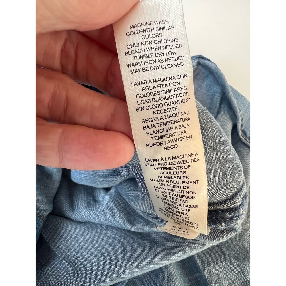 Chico's Long Denim Tunic Shirt Blue Button Up Roll Tab Sleeves 2 (12 Large) - Picture 12 of 13